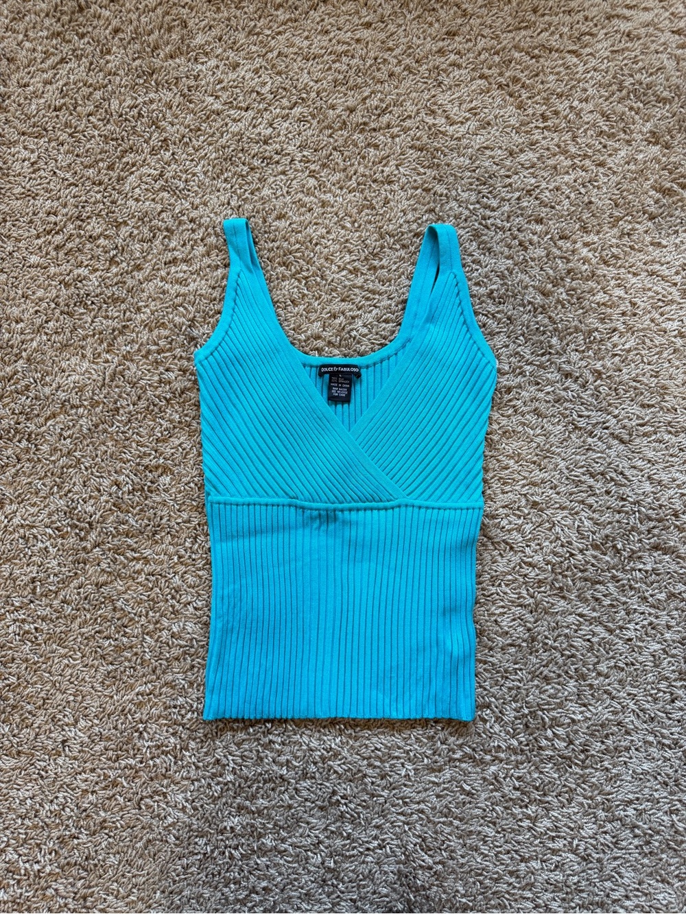 Ribbed Silk Tank Top in Aqua Blue